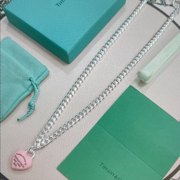 Tiffany & Co. Silver Necklace with Pink Heart Charm - Picture 1 of 6